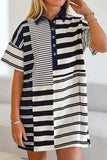 Button Detail Striped Short Sleeve Mini Dress - Trendsi - Flyclothing LLC