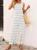 Striped Round Neck Wide Leg Jumpsuit - Trendsi - Flyclothing LLC