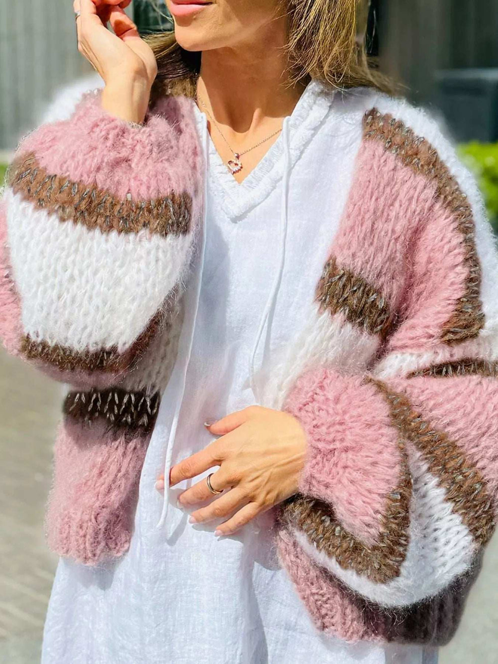 Color Block Open Front Cardigan - Trendsi - Flyclothing LLC