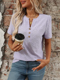 Eyelet Notched Short Sleeve Top - Trendsi - Flyclothing LLC