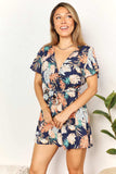 Honey Botanical Print Surplice Neck Tie Waist Romper - Trendsi - Flyclothing LLC