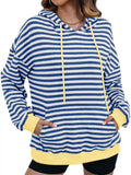 Drawstring Striped Long Sleeve Hoodie - Trendsi - Flyclothing LLC
