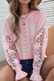 Openwork Round Neck Long Sleeve Sweater - Trendsi - Flyclothing LLC