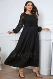 Honey Melo Apparel Plus Size Embroidery Round Neck Long Sleeve Maxi Dress - Trendsi - Flyclothing LLC