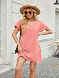V-Neck Short Sleeve Mini Tee Dress - Trendsi - Flyclothing LLC