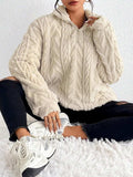 Fuzzy Quarter Zip Long Sleeve Sweatshirt - Trendsi - Flyclothing LLC