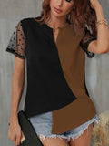 Color Block Notched Short Sleeve T-Shirt - Trendsi - Flyclothing LLC