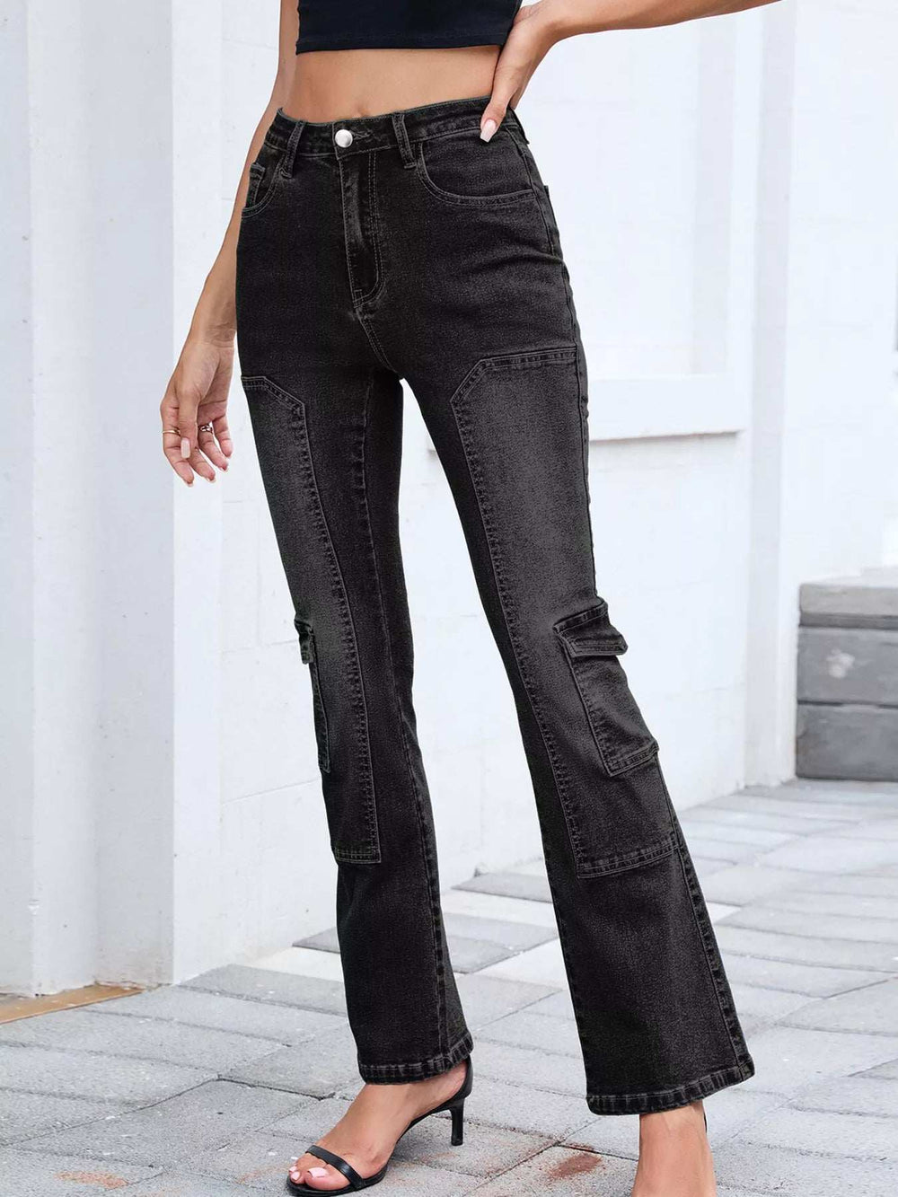 High-Waisted Bootcut Jeans - Trendsi - Flyclothing LLC