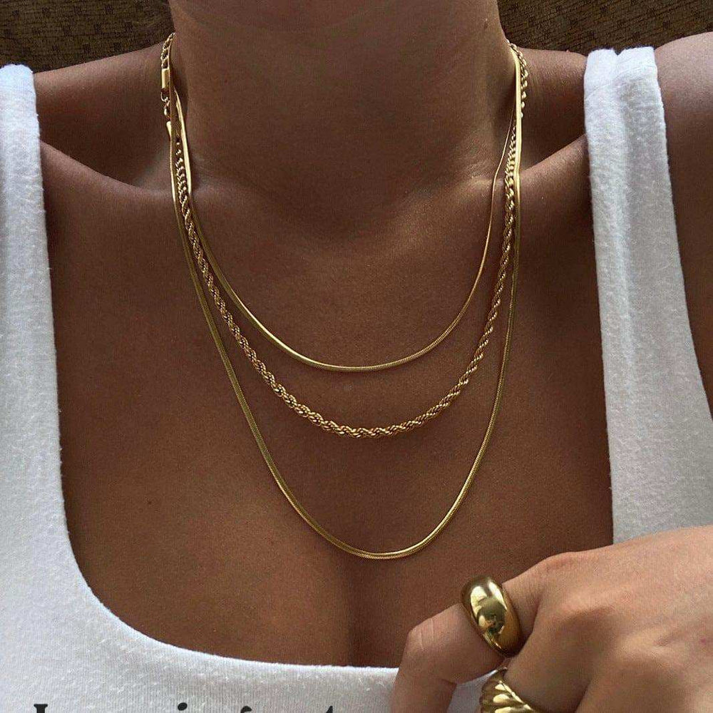18K Gold-Plated Titanium Steel Three-Layered Necklace - Trendsi - Flyclothing LLC