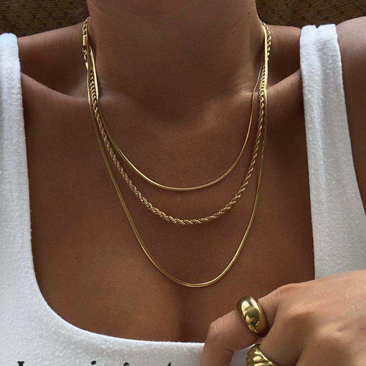 18K Gold-Plated Titanium Steel Three-Layered Necklace - Trendsi - Flyclothing LLC
