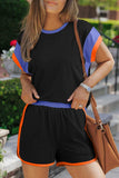 Contrast Round Neck Top and Shorts Set - Trendsi - Flyclothing LLC