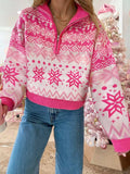 Christmas Snowflake Quarter Zip Collard Sweater - Trendsi - Flyclothing LLC
