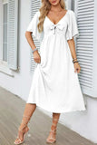 Smocked Tie Front Flutter Sleeve Midi Dress - Trendsi - Flyclothing LLC