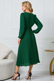 V-Neck Long Sleeve Tie Waist Midi Dress - Trendsi - Flyclothing LLC