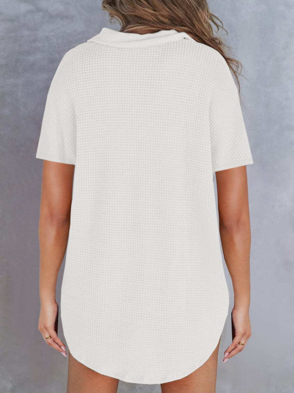 Waffle-Knit Short Sleeve Polo Shirt - Trendsi - Flyclothing LLC