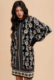 Annie Wear Floral Jacquard Round Neck Sweater Dress - Trendsi - Flyclothing LLC