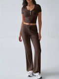 Devine Short Sleeve Top and Drawstring Pants Set - Trendsi - Flyclothing LLC