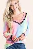 BiBi Tie Dye Terry V-Neck Top - Trendsi - Flyclothing LLC