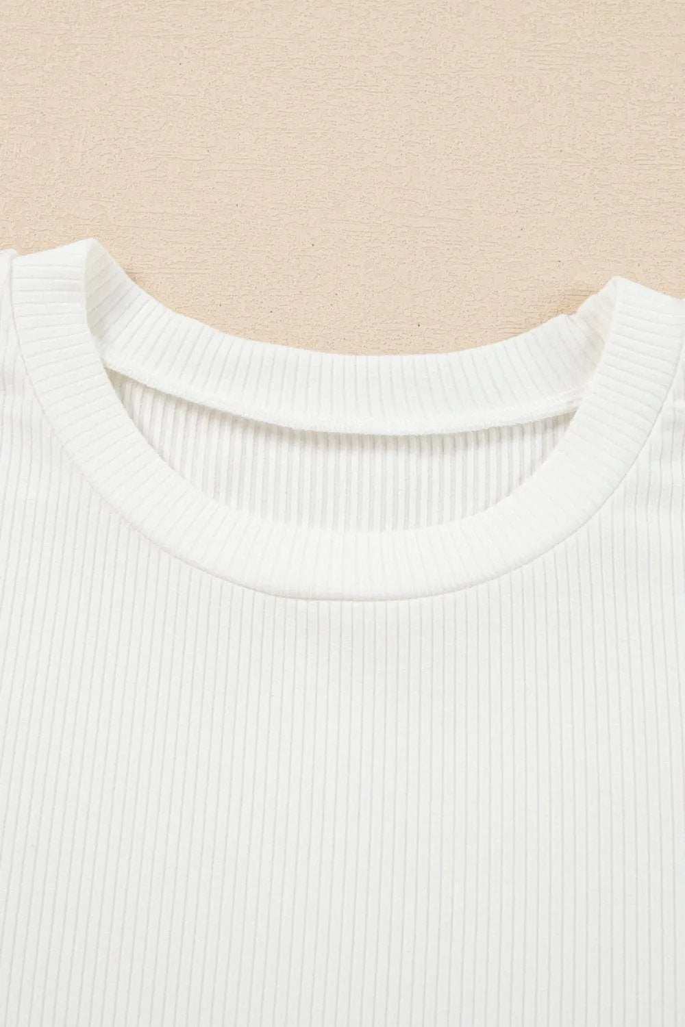 Eyelet Short Sleeve Patchwork Ribbed Top - Trendsi - Flyclothing LLC