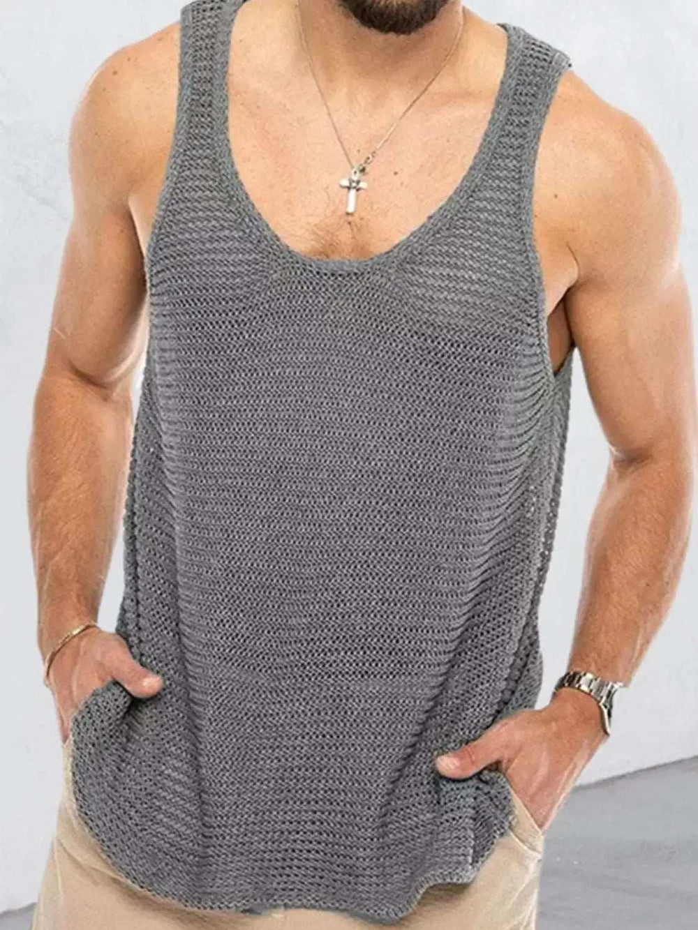 Men's Plus Size Round Neck Wide Strap Tank - Trendsi - Flyclothing LLC