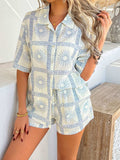 Devine Printed Collared Neck Half Sleeve Top and Shorts Set - Trendsi - Flyclothing LLC