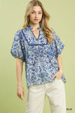 Umgee Abstract Print Ruffled Puff Sleeve Top - Trendsi - Flyclothing LLC