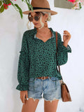 Animal Print Tie Neck Flounce Sleeve Blouse - Trendsi - Flyclothing LLC