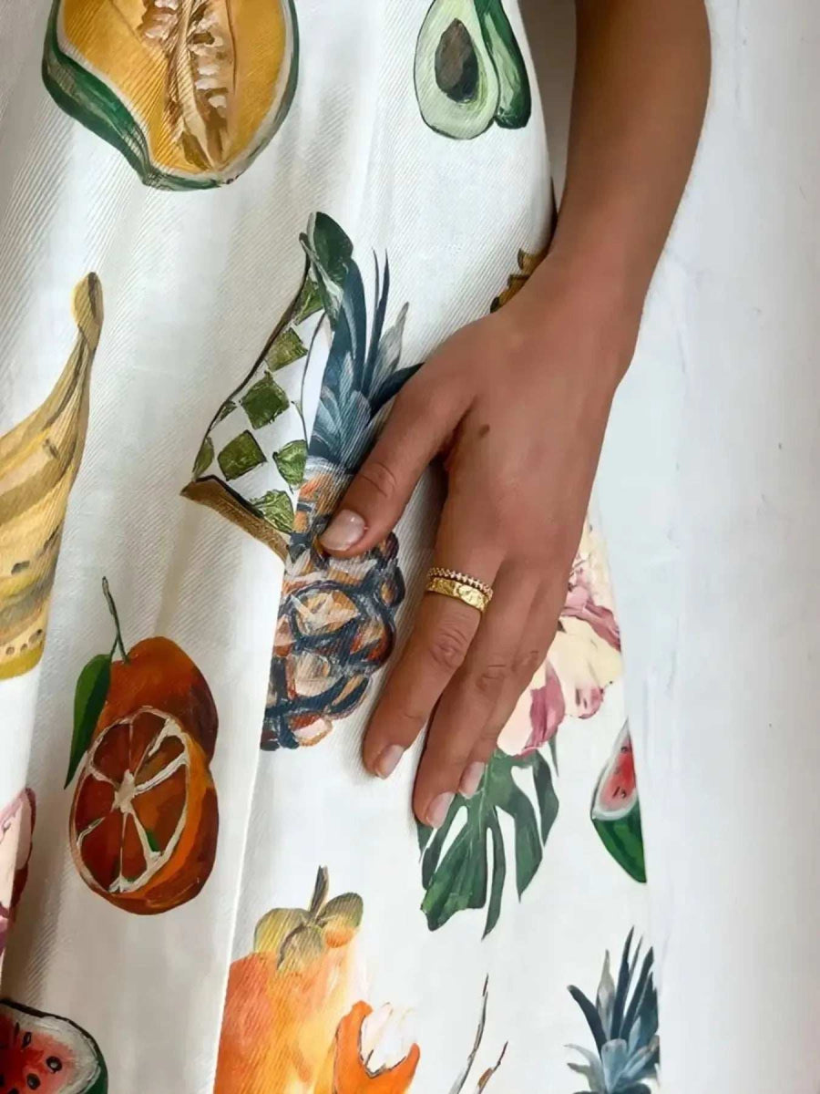 Printed Round Neck Puff Sleeve Dress - Trendsi - Flyclothing LLC