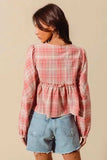 SO ME Front Tie Checkered Plaid Blouse - Trendsi - Flyclothing LLC