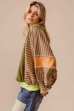 BiBi Color Block Striped Round Neck Sweatshirt - Trendsi - Flyclothing LLC