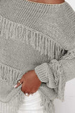 Fringe Boat Neck Long Sleeve Sweater - Trendsi - Flyclothing LLC