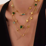 18K Gold-Plated Heart Necklace with Glass Stone - Trendsi - Flyclothing LLC