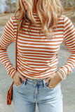 Striped Mock Neck Long Sleeve Top - Trendsi - Flyclothing LLC