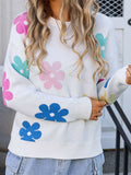 Flower Round Neck Long Sleeve Sweater - Trendsi - Flyclothing LLC