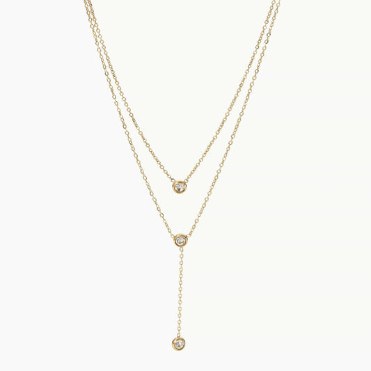Stainless Steel Zircon Double-Layered Necklace - Trendsi - Flyclothing LLC