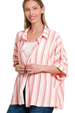 Zenana Woven Yarn-Dye Stripe Oversized Button Down Shirt - Trendsi - Flyclothing LLC