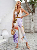 Cutout Printed Wide Strap Jumpsuit - Trendsi - Flyclothing LLC