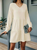 V-Neck Long Sleeve Mini Dress - Trendsi - Flyclothing LLC