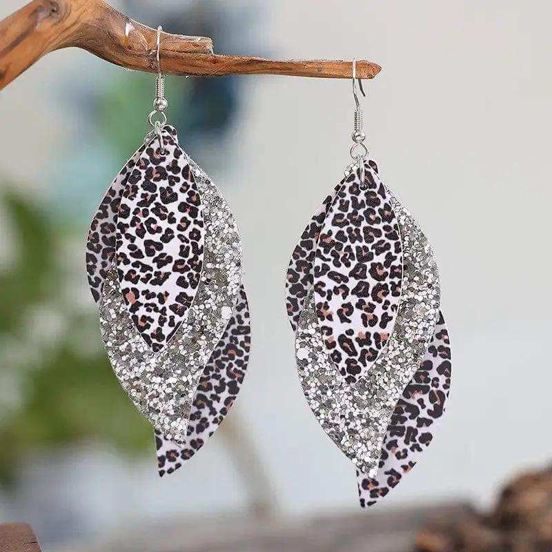 PU Leather Leopard Leaf Earrings - Trendsi - Flyclothing LLC