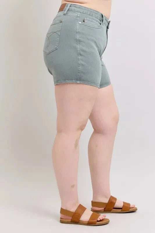 Judy Blue Full Size Hw Garment Dyed & Back Pkt Embroidery Shorts Plus Size - Trendsi - Flyclothing LLC