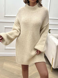 Devine Mock Neck Long Sleeve Mini Sweater Dress - Trendsi - Flyclothing LLC