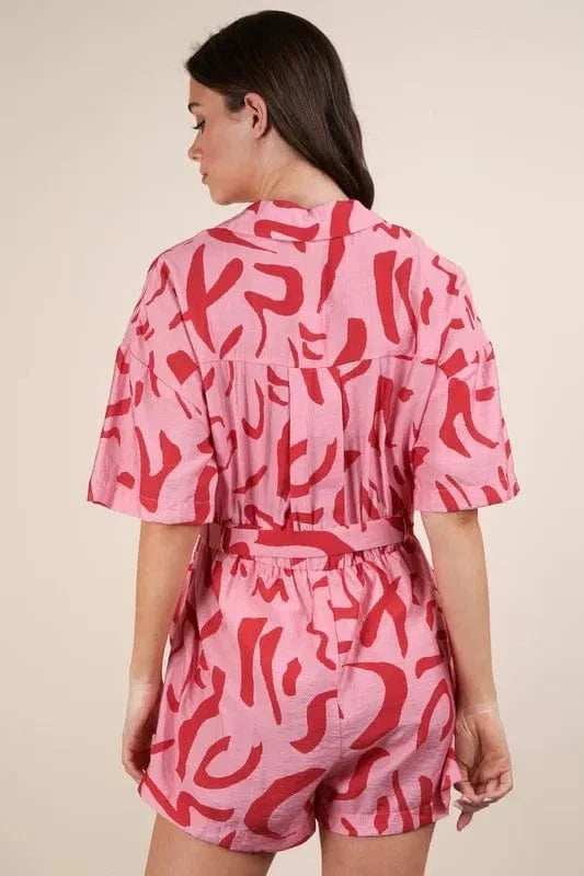 VERY J Oversized Printed Button Down Resort Romper - Trendsi - Flyclothing LLC