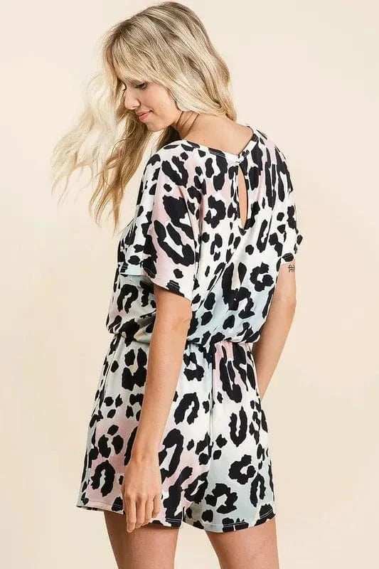 BiBi Gradation Leopard Soft Knit V-neck Romper - Trendsi - Flyclothing LLC