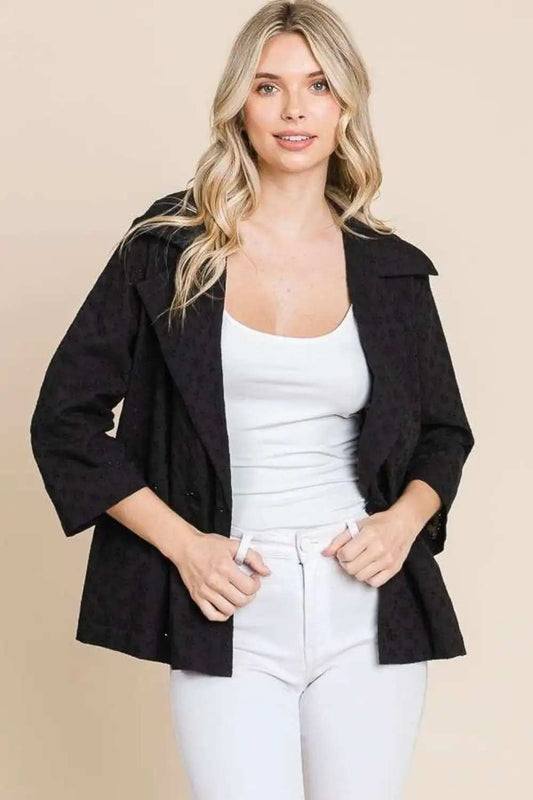 Culture Code Double Breasted Eyelet Jacket with Pockets - Trendsi - Flyclothing LLC