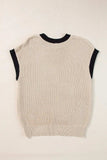 Contrast Trim Round Neck Cap Sleeve Knit Top - Trendsi - Flyclothing LLC