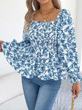 Floral Square Neck Flounce Sleeve Blouse - Trendsi - Flyclothing LLC