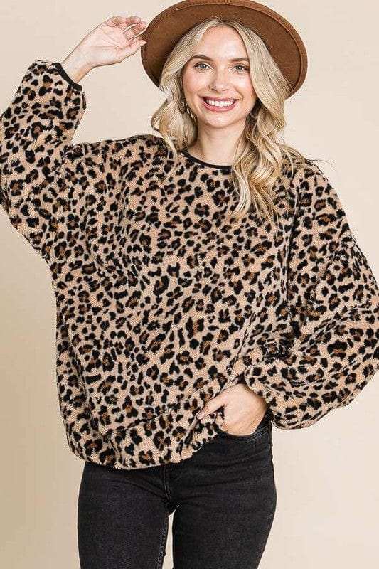 Culture Code Leopard Faux Fur Round Neck Top - Trendsi - Flyclothing LLC