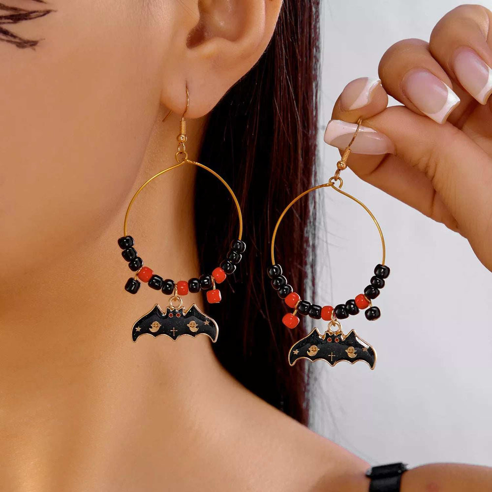 Halloween Bat Charm Hoop Earrings - Trendsi - Flyclothing LLC