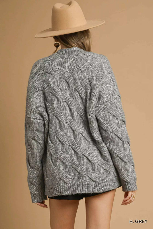 Umgee Chunky Cable Knit Open Front Cardigan - Trendsi - Flyclothing LLC