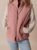 Corduroy Stand Neck Zipped Puffer Vest - Trendsi - Flyclothing LLC